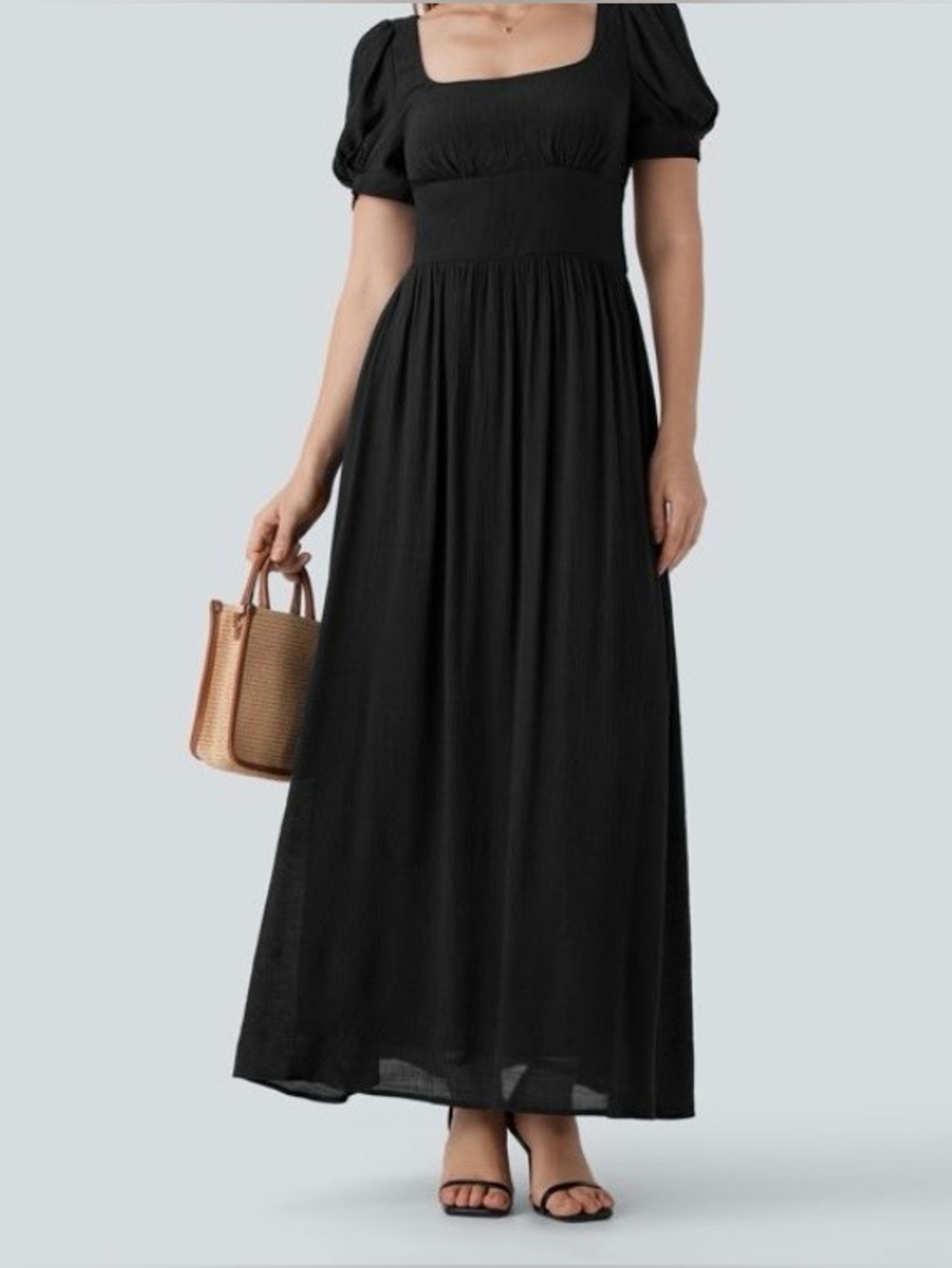 XLARGE .  HALARA SQUARE NECK LACEUP MAXI LINEN LIKE  DRESS